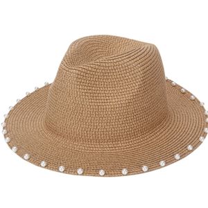 KHAKI PANAMA BRIM HAT WITH PEARL ACCENTS